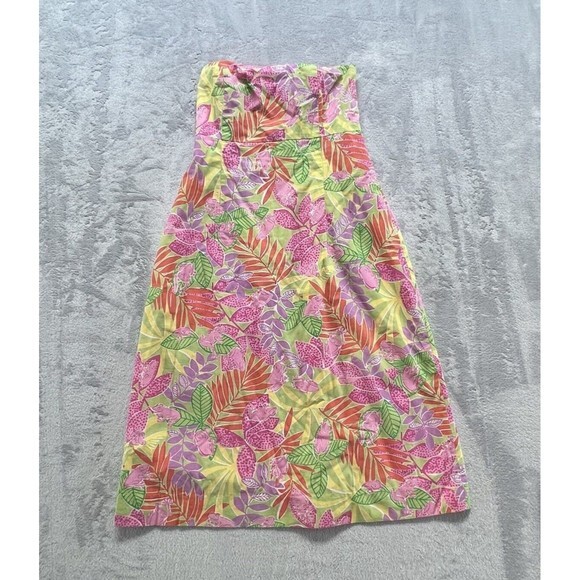 Lilly Pulitzer Dress Womens 8 Sabrina Bottoms Up Print Strapless Frog Floral - Picture 1 of 16